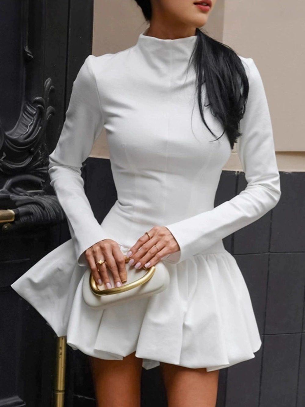 Forever 21 White Long Sleeve Bubble Short Dress Fall Layering